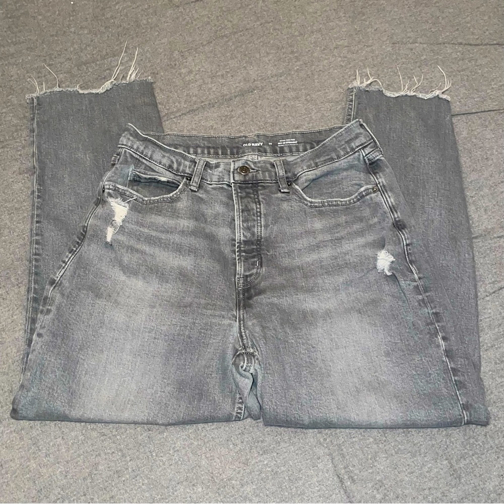 Old Navy Extra High Rise Sky-High Straight Secret-Slim Pocket Gray Women’s Sz 14